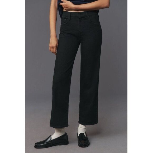 Mother The Rambler High-Rise Straight-Leg Zip Ankle Jeans Not Guilty Black Sz 25 - Picture 1 of 15